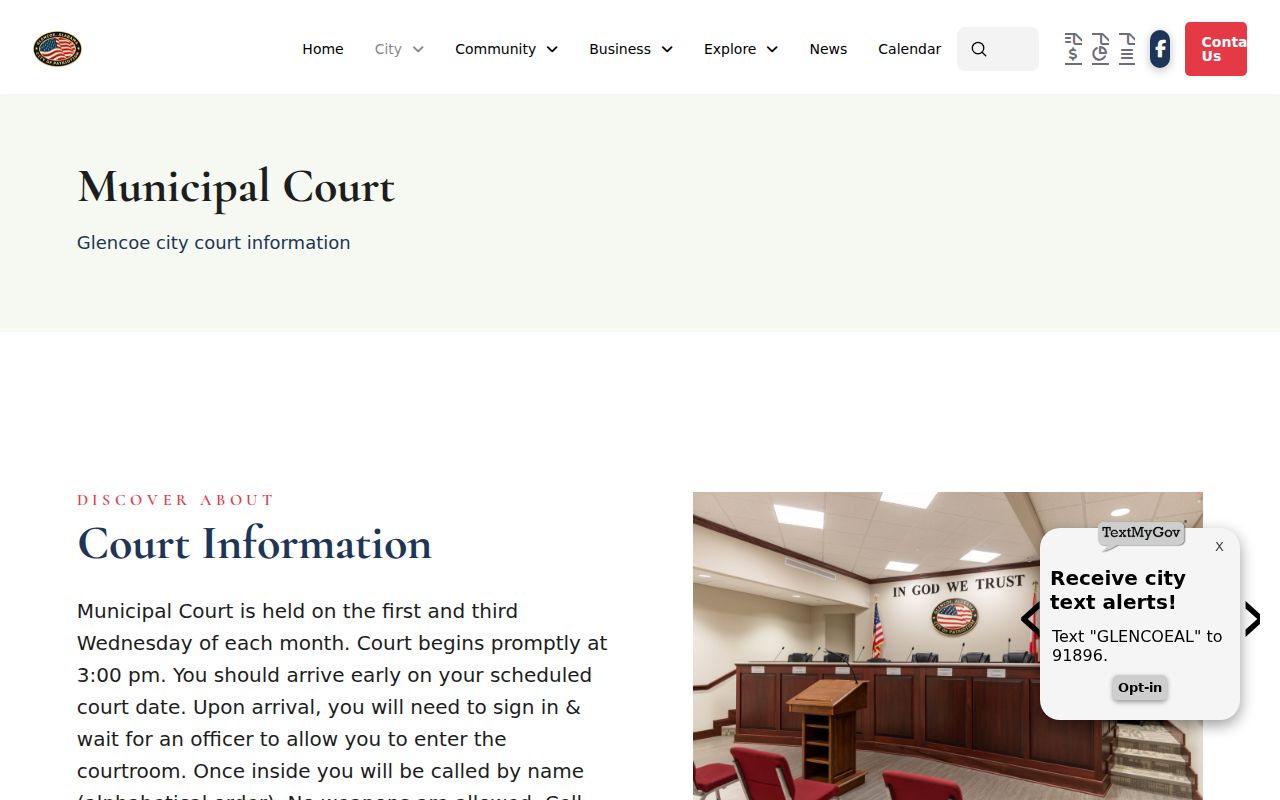 Glencoe Etowah County warrant records court hours and missed-date routing